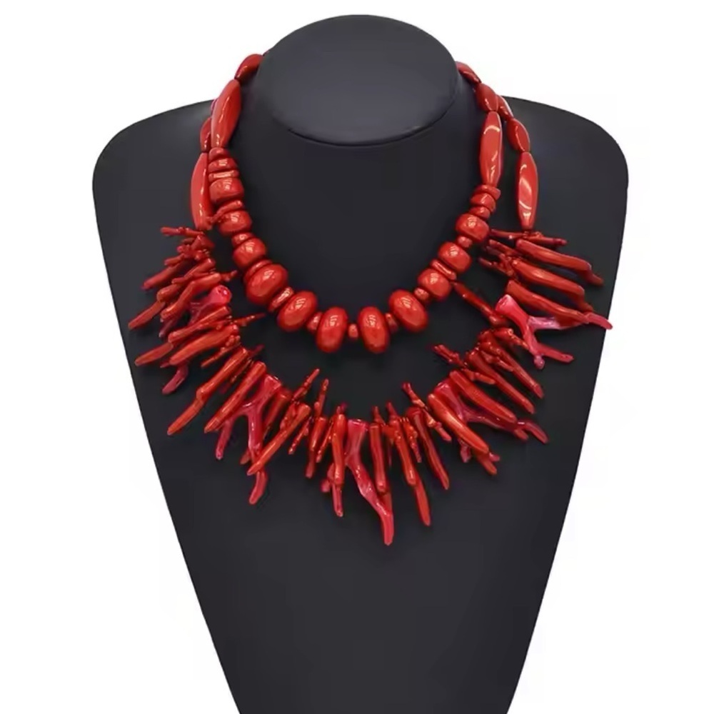 Vintage Red Coral Statement Necklace